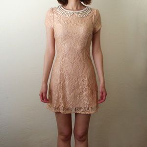 Nude Peter Pan collar lace dress